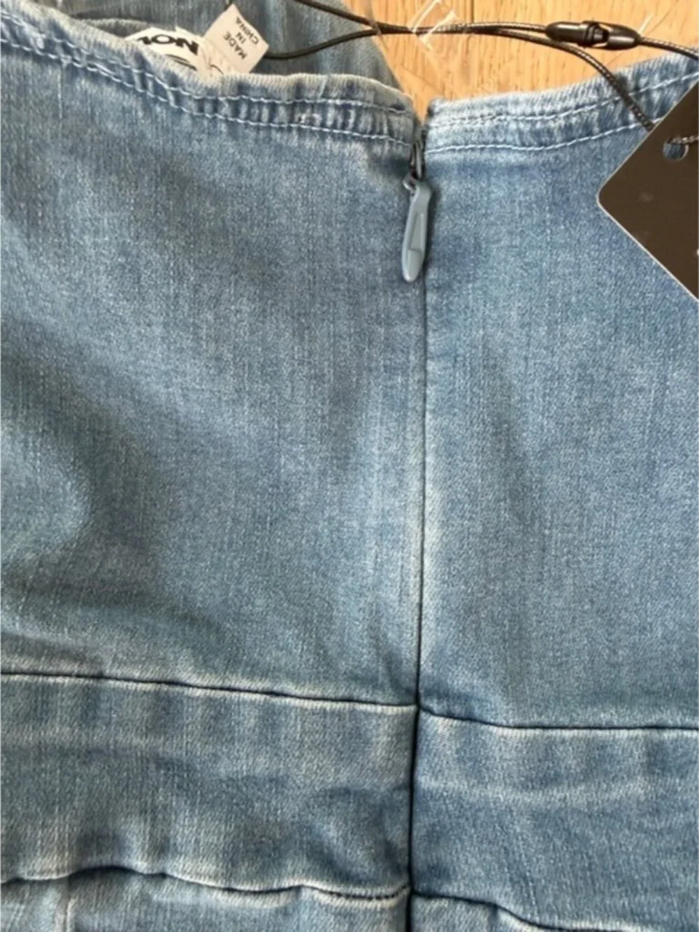 Fashion Nova Feeling Twirly Denim Jumpsuit Medium Wash Small Strapless Wide Leg - Picture 8 of 9